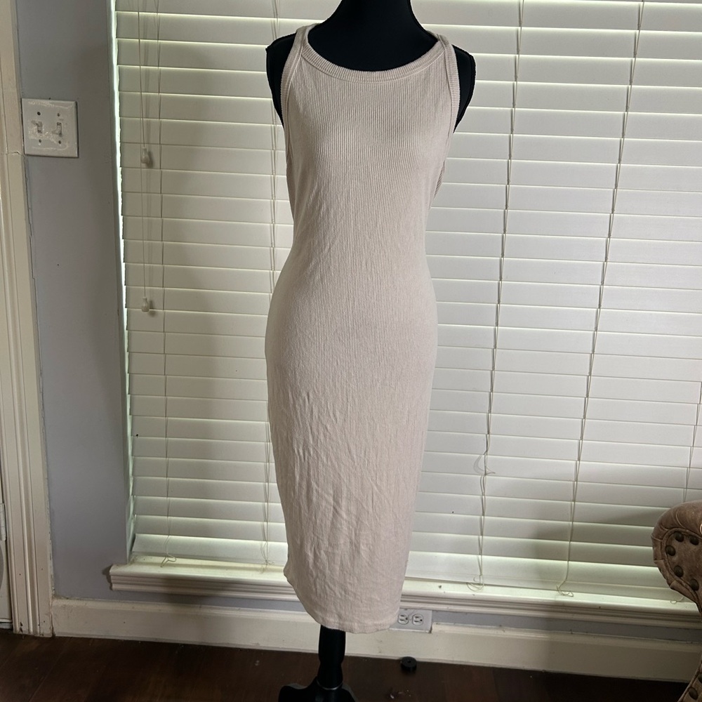 Cream Sleeveless Ribbed Dress